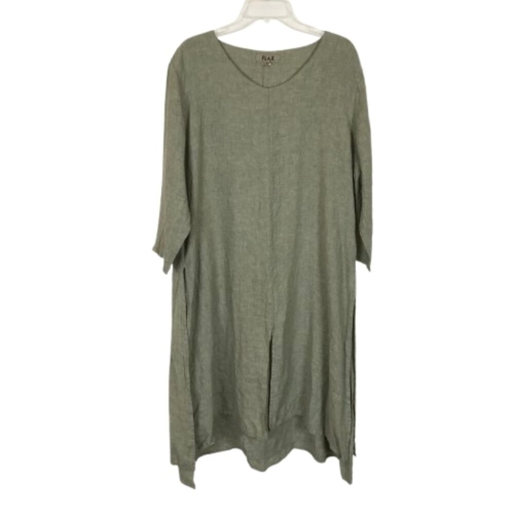 NWT FLAX Womens Size Large Oversized Gray Layered Pure Linen A-Line Dress NEW